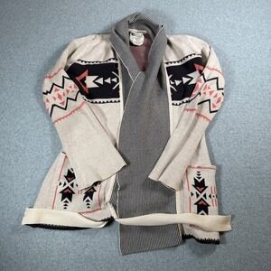 Billabong Southwestern Geometric Open Front Cardigan Sweater Cream Black Large